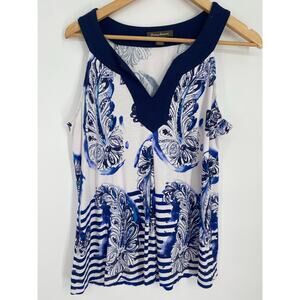 Tommy Bahama Top Womens Large Blue Paisley & Stripes Coastal Nautical Resortwear
